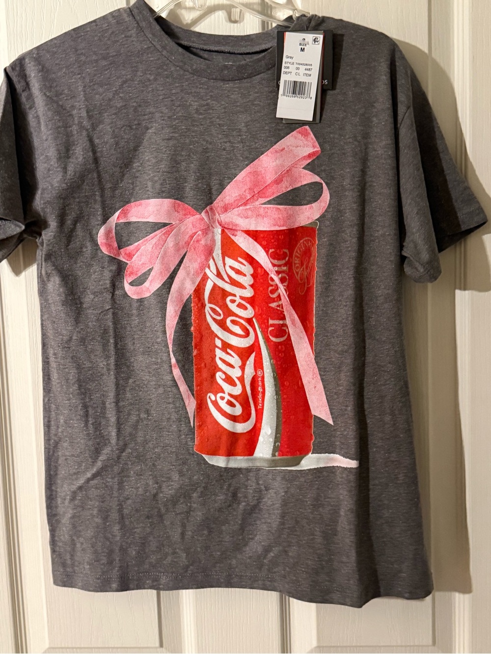 Coca-Cola Gray Tee with Red Can and Pink Bow
